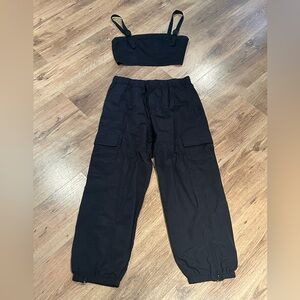 Zara Black Cargo Jogger Pants and Top